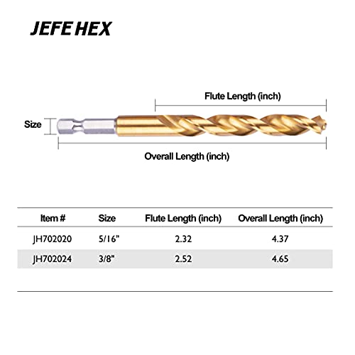 Jefe Hex 5/16" Hex Shank Titanium Hss Twist Drill Bits, 135 Degree Easy Cut Split Point Drill Bit For Steel, Copper, Aluminum, Zinc Alloy, Wood And Plastics, Packed In A Double Blister. #TOP5