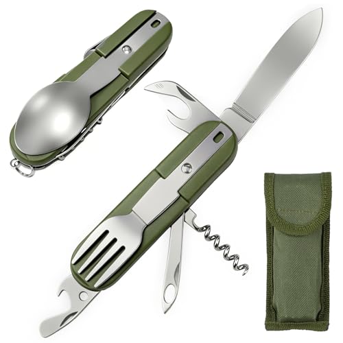 1PC Multifonction 7 en 1 Vaisselle de Camping,Couverts Randonnée Couverts de Camping Pliable Détachable Portables Kit Couvert Camping,Vaisselle Camping en...