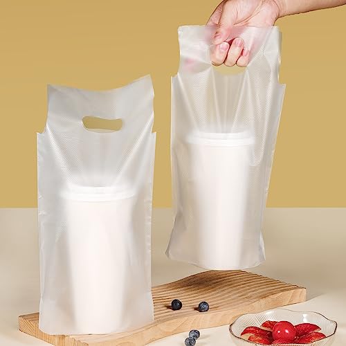 Elyfree Drink Carrier for Delivery, Clear Cup Carrier with Handle for Drink Cups/Coffee/Tea/Juice, Plastic Bags for Drinks, Portable Take Out Bags for Coffee Shop/Restaurant/Bar (1 cup, 100 Pack)