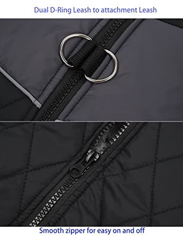 Fleece Lining Warm Dog Coats Padded Vest With D Ring Waterproof Reflective Puppy Jacket For Small Medium Large Dog Winter Coat Clothes Zip Up Apparel For Cold Weather (M, Black) #TOP4