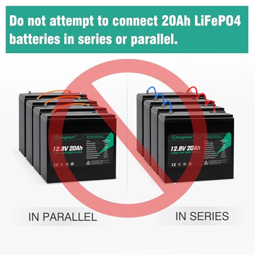 Enegitech 12V 20Ah LiFePO4 Lithium Battery, 2000+ Deep Cycles Rechargeable Battery, Built-in 20A BMS, Perfect for Fish Finders, Power Wheels, Solar/Wind Power, Ham Radio, Scooters, Small UPS and More - Thumbnail 5