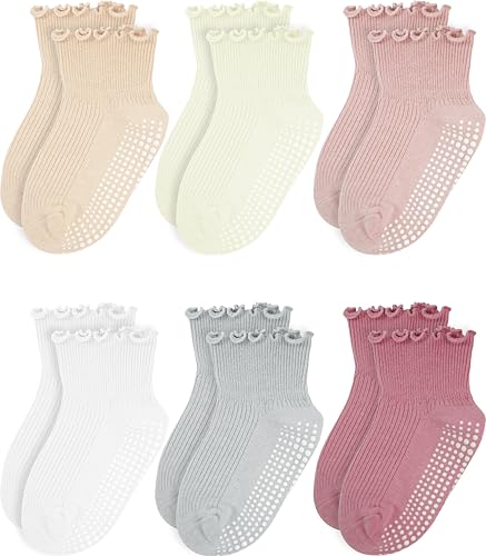 Girls Ruffle Socks - Baby Toddler Non-Slip Socks with Grips - Indoor Soft Cotton Frilly Ankle Sock