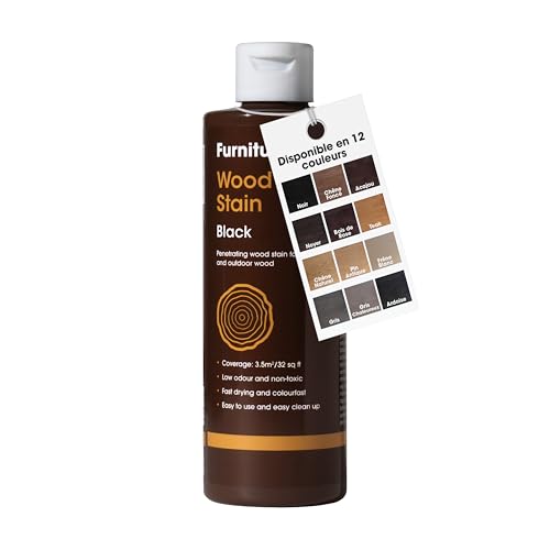 Teinte à Bois Furniture Clinic (Noir) – Séchage Rapide, Haute Concentration, Application Facile pour les Bois Intérieurs & Extérieurs – Base d’Eau - 250ml