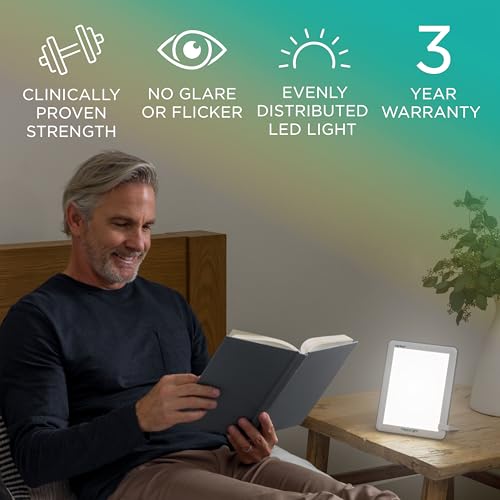 Image of Verilux HappyLight Lucent - One-Touch Light Therapy Lamp with 10,000 Lux, UV-Free, LED Bright White Light & Detachable Stand for Boosting Mood & Improving Sleep