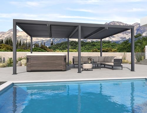 PURPLE LEAF Louvered Pergola 94AS 12' x 20' Outdoor Aluminum Pergola with Adjustable Roof for Deck Backyard Garden Grey Hardtop Gazebo