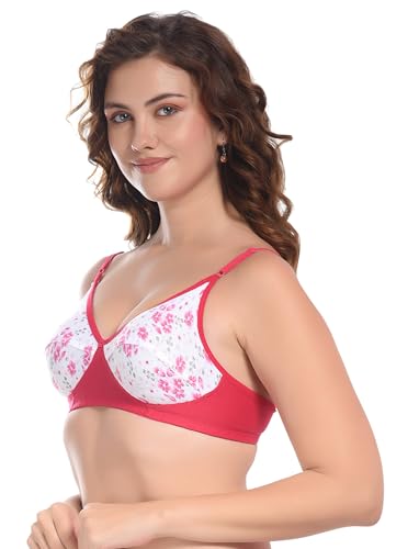 Image of FIMS - Fashion is my style Women Cotton Blend Floral Bra Non-Padded Non-Wired Full Coverage T-Shirt Combo Pack Multicolor Cup- B
