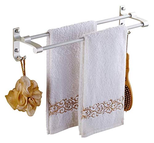 KAISIMYS Handtuchhalter Wandmontage Badezimmer Moderner Chrom Handtuchhalter Wandmontage Doppel-S-Schraubenhalter mit 2 Haken Außenraum Aluminium Badezimmer/Küche/Toilettenregal (Größe: 80CM) Cover