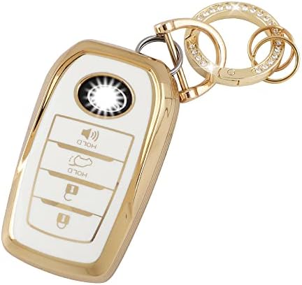 UHONSN for Toyota Key Fob Cover 2021 - 2022 Sienna Venza RAV4 Prime Soft TPU Keys Case Protector Keychain Women Cute Car Accessories Girly White Gold