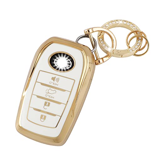 Uhonsn For Toyota Key Fob Cover 2021 - 2022 Sienna Venza Rav4 Prime Soft Tpu Keys Case Protector Keychain Women Cute Car Accessories Girly White Gold #TOP15