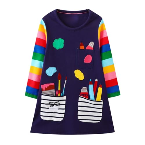Girls Dress A-Line Dress for Toddler Kids Baby with Crewneck 100% Cotton Causal Playwear Cute Outifit