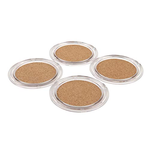 Spectrum Diversified, Clear Acrylic & Cork Set Set Of 4 Absorbent Cork Coffee Tables, Drink Coasters To Prevent Water Damage, 4 Count #TOP3