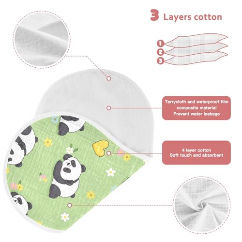 J JOYSAY Panda Flowers Hearts Green Baby Burp Cloths for Boys Girls Large 22''x11'' Cotton 4 Layer Burping Cloths for Girl Babies one sizex23