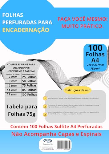 Folha Perfurada Para Encadernação A4 75g 100 Folhas