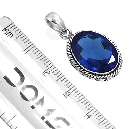 Jeweloporium 925 Sterling Silver Pendant For Women Blue Sapphire Simulated Gemstone Boho Silver Pendant Necklace Engagement Gift Statement Jewelry #TOP1