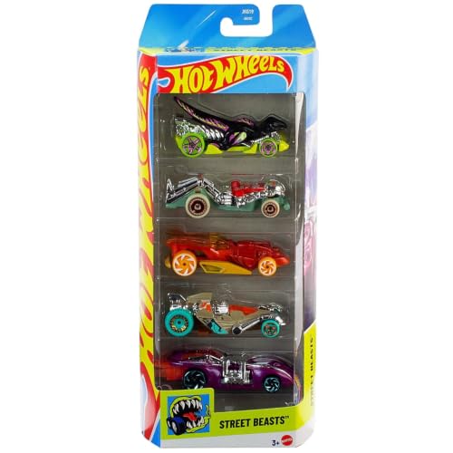 Image of Hot Wheels Car 2026 Street Beasts Pack of 5 (Arachnorod, Draggin Tail, Tur-Bone Charged, Veloci-Racer, Zombat) Multi - Color