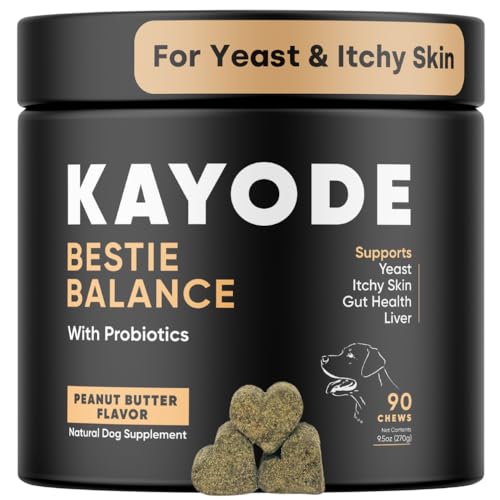 Kayode Bestie Balance - Natural Yeast Support Itchy Skin Comfort for Dogs. 2.5 Billion Dog Probiotics for Yeast, Itchy Skin and Itchy Ears. Helps Stinky Ears. Liver Detox for Inflammation.