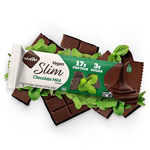 Nugo Slim Dark Chocolate Mint, 18G Vegan Protein, 3G Sugar, 6G Fiber, 180 Calorie, Low Net Carbs, Gluten Free, 24 Count #TOP1