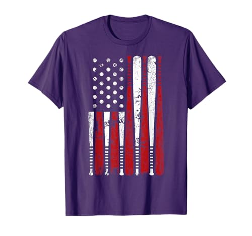 Vintage Baseball Bat American USA Flag Graphic T-Shirt