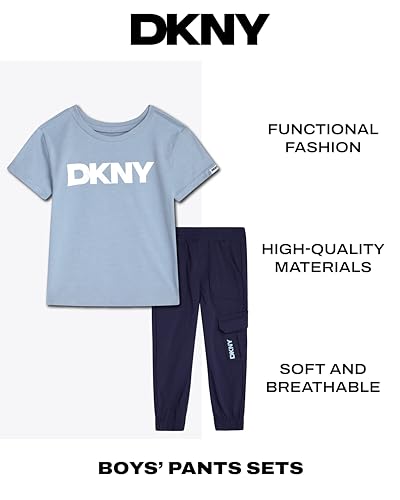 DKNY Baby Boys Pants Set - 2 Piece Short Sleeve Graphic Tee and Cozy Fleece Jogger Pants for Infant Toddlers Little Boys2