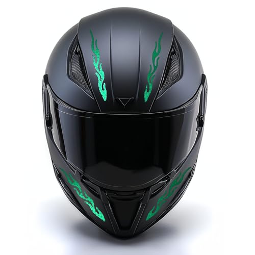 Image of customTAYLOR33 High-Intensity Grade Premium Reflective Tribal Flame Helmet Decals, Motorcycle Safety Sticker Decals (Green)