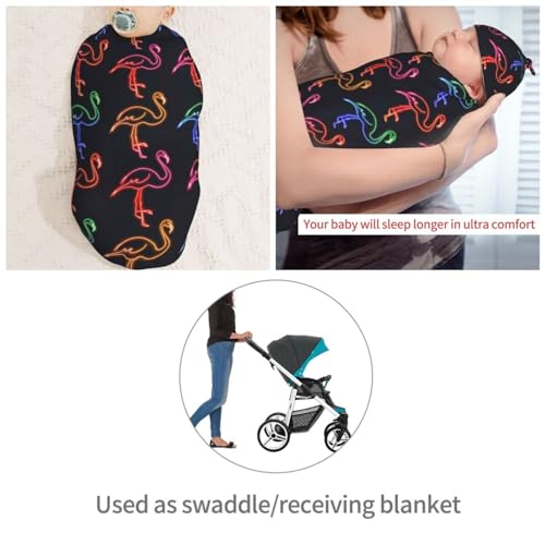 Image of Neon Flamingos Newborn Swaddle Blankets Hat Sets Soft Baby Receiving Blanket Swaddle Sack for Baby Shower Infant Boy Girl Gift