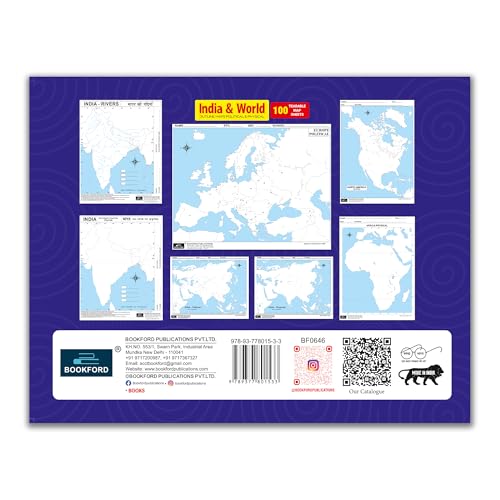 Image of India & World Map Book 100 Outline Maps Tearable Political and Physical Geography Practice Workbook for Boys & Girls children Early Learning Map Book | Outline World Maps Books