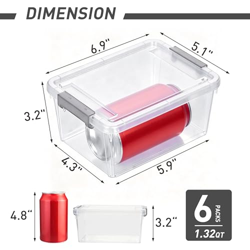 Image of Citylife 1.3 QT 6 Pack Small Storage Bins Plastic Storage Container Stackable Box with Lids for Organizing, Clear White