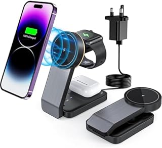 Magnetic Wireless Charger for Apple Series,Foldable Travel 3 in 1 Wireless Charging Station,18W Fast Magsafe Charger Stand for iPhone 15/14/13/12 Series,iWatch Series,Airpods 3/2/pro