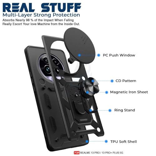 Image of AIBEX Back Cover for Realme 13 Pro 5G / Realme 13 Pro Plus 5G | D10 Tough Armor Case | Sliding Camera Shield | 360 Protection | Kickstand Ring Holder | Military-Grade Shockproof Bumper Case