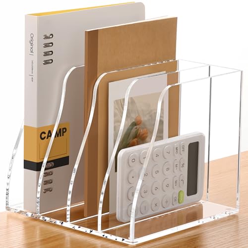 SANRUI-4-Slot-Acrylic-Desk-Organizer-Clear-Vertical-Magazine-File-Holder SANRUI 4 Slot Acrylic Desk Organizer, Clear Vertical Magazine File Holder - Image 1