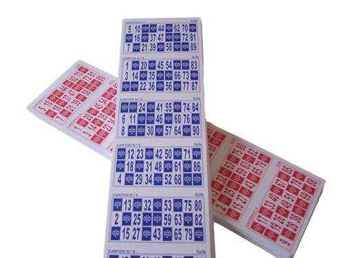 KEKA 600 Cartones de Bingo (1serie de 300 Azul+1serie de 300 en Rojo) para Bingo de 90 Bolas