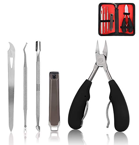 Toenail Clipper Set of 5, Large Nail Clippers for Ingrown Thick Nails, Manicure Set with Toenail Trimmer Nail Clipper Nail File Lifter Cuticle Pusher