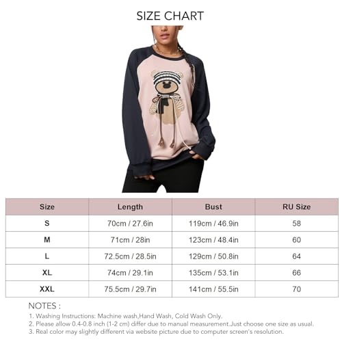 Cocoarm Camisolas de outono inverno urso bordado top de feminino manga longa gola redonda pulôver aj
