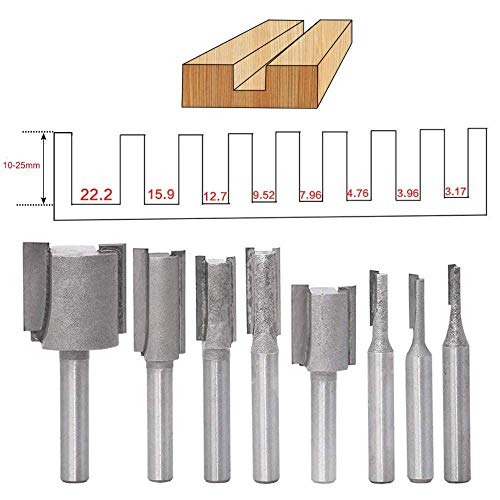 Bestgle Set of 8 Piece Straight Dado Router Bit Set Carbide Wood Milling Cutter Woodworking Tools, 1/4-Inch Shank - Thumbnail 4