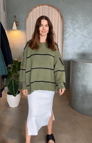 Women's Oversized Crewneck Sweaters Batwing Long Sleeve Side Slit Ribbed Knit Pullover Sweater Tops3