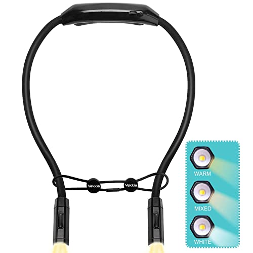 Vekkia Rechargeable Neck Reading Light - Led Book Lights For Reading In Bed, 3 Colors, 9 Brightness Levels Reading Light, Hands Free For For Bookworms, Crafts & Runner (Black & Blue) #TOP1