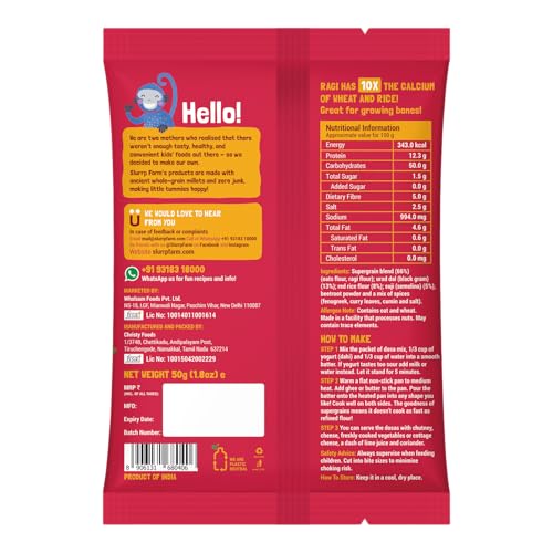 Slurrp Farm Healthy Breakfast and Snacks Trial Pack Combo, Millet Pancake and Dosa Mix, 300g (Pack of 6, 50g each) Slurrp Farm Healthy Breakfast and Snacks Trial Pack Combo, Millet Pancake and Dosa Mix, 300g (Pack of 6, 50g each)