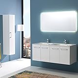 Expedición 72 h Kiamami Valentina Mueble DE BAÑO Boston 120 CM Cuatro Puertas Y Doble Lavabo Blanco Brillo Espejo RETROILUMINADO