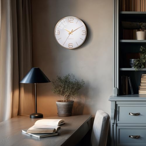 Image of AYRELY 12 Inch Silent Modern Wall Clocks Battery Operated, Wall Clock for Living Room Decor,Gold Metal Frame Clock Decorative for Bedroom,Kitchen,Office