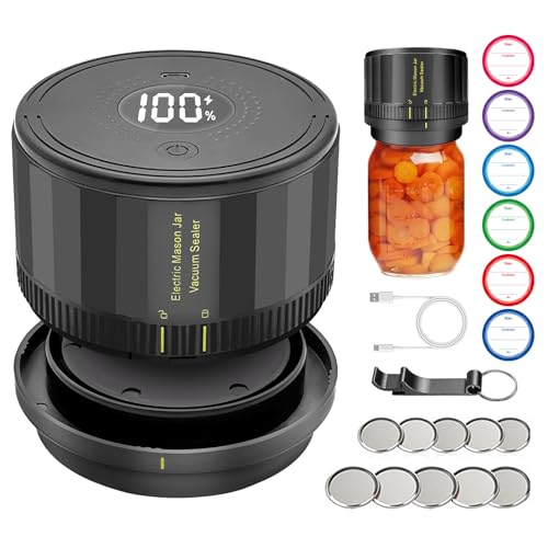 Electric Vacuum Sealer Kit for Mason Jars - Perfect for Regular and Wide Mouth Jars, Food Storage and Canning - Compatible with Lids - Cordless Saving Sealing Machine
