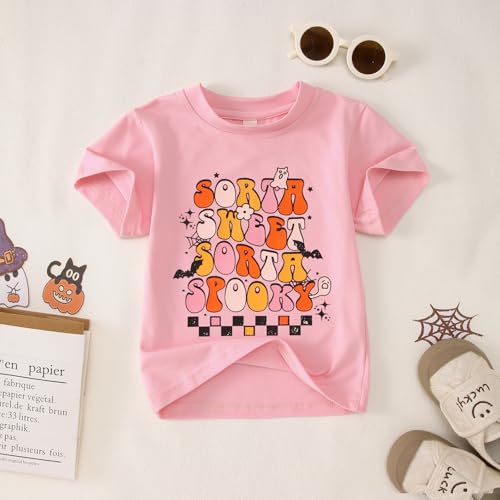 CM C&M WODRO Toddler Baby Girl Halloween T-Shirt Kid Sorta Sweet Sorta Spooky Shirt Spooky Season Fall Short Sleeve Tee Tops4