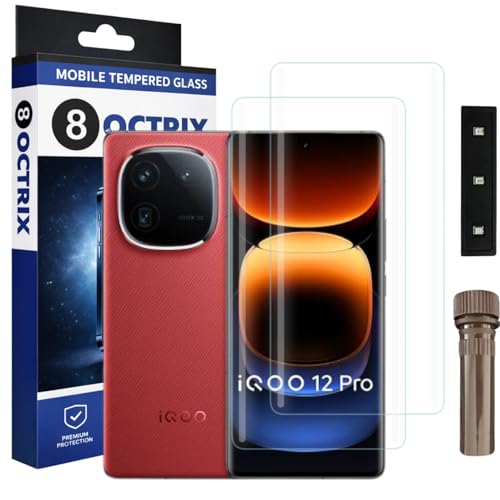 Image of Curved UV Tempered Glass Screen Protector for iQOO 12 Pro | Transparent | Pack of 2 | Full Screen Coverage with UV Installation Kit