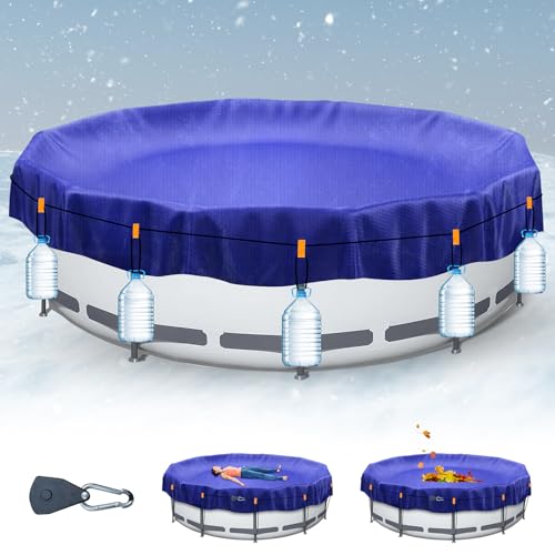 Poolabdeckung rund 460 cm (Für Ø 420-460 cm) | 2-in-1 Poolabdeckplane UV-resistente Pool Solarplane für Sommer & Winter Abdeckung Rund Pool Abdeckplane Für Metal und Prism Frame Pool, blau