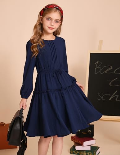 GRACE KARIN Girls Fall Long Sleeve Dress Fancy Floral Holiday Teen Casual Skater Winter Teen Crew Neck Tiered Dresses3