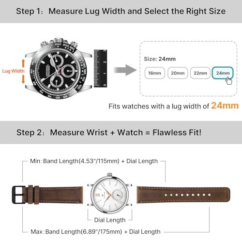 Image of Fullmosa 2 Pack 24mm Leather Watch Bands Quick Release Watch Strap for Men Women, Soft Replacement Strap Wristband with Stainless Steel Buckle,24mm Saddle Brown&Black /Black&Black