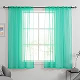 HUTO Short Sheer Curtains for Small Windows Rod Pocket Turquoise Window Sheer Drapes for Kitchen Bat