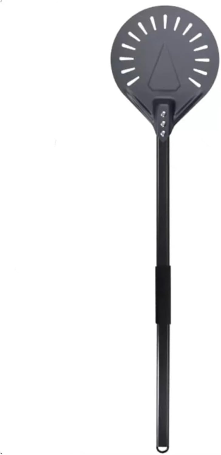 Pizza Shovel Aluminum Turning Small Peel Paddle Short Round Tool Non Slip Wooden Handle 7 8 9 Inch Perforated(9 inches 80cm)