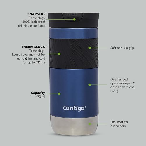 Image of Contigo Byron 2.0 Thermo Mug, Stainless Steel Insulated With Snapseal Closure, 100% Leak Proof, Keeps Warm up to 5 Hours & Cold up to 12 Hours, 470 ml