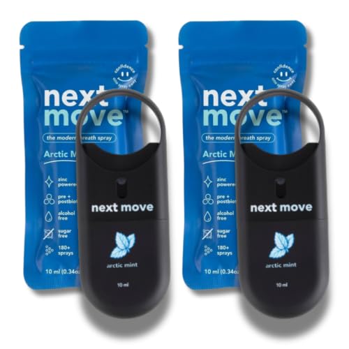 Next Move Breath Spray Arctic Mint | 2-Pack (10mL Each) | Probiotic & Zinc Oral Spray | Fresh Breath Mouth Spray for Bad Breath & Halitosis | Sugar-Free Alcohol-Free Vegan | Travel Size