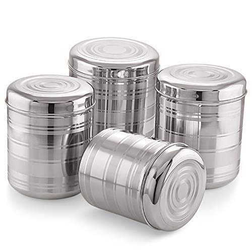 KSJ Multipurpose Designer Vertical CanistersStainless Steel Containers for Kitchen Ubha Dabba | Storage Containers Set of 4 Pcs (3000ml, 3500ml, 4500ml, 5500ml)